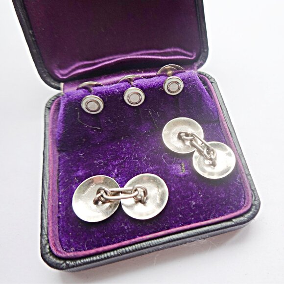 Art Deco Sterling Tuxedo Cufflinks Studs - Picture 2 of 3
